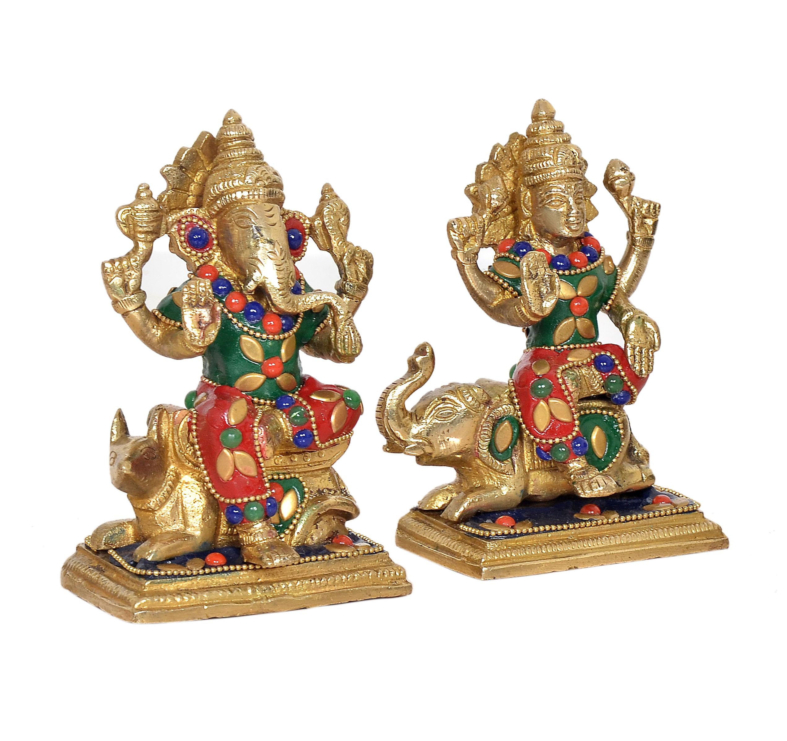 Dattatreya Brass Laxmi Ganesh Statue - Handcrafted Goddess Lakshmi And Lord Ganesha Idol For Home Decor And Pooja - Hindu Deitie